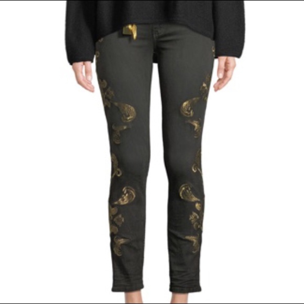 Robins Jeans Gothic gold embroidered skinny jeans